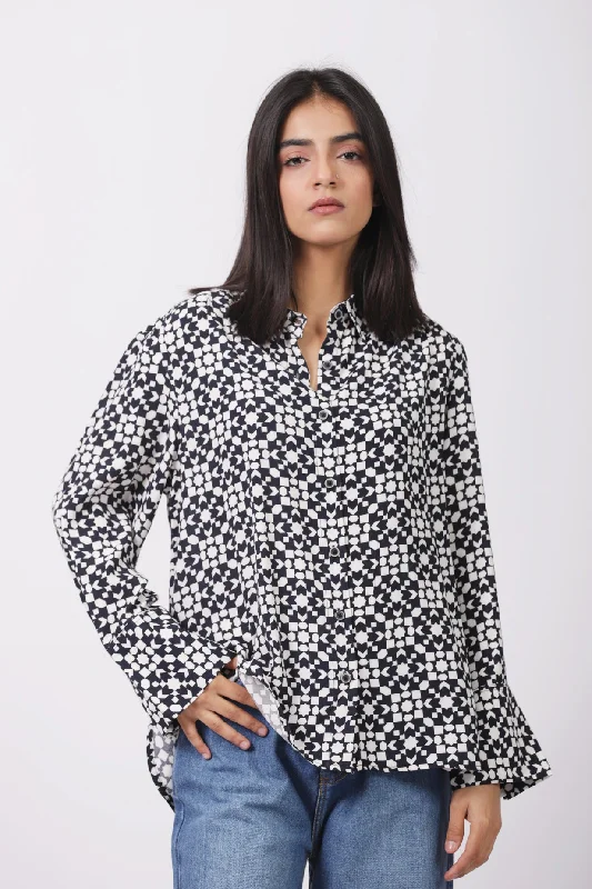 PRINTED BUTTONDOWN TOP