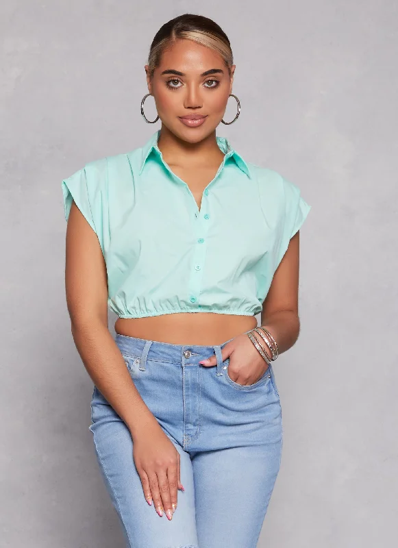 Poplin Cap Sleeve Cropped Shirt