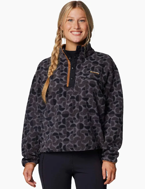 Helvetia II Cropped Sherpa Half Snap Printed Fleece - Black Retroscape