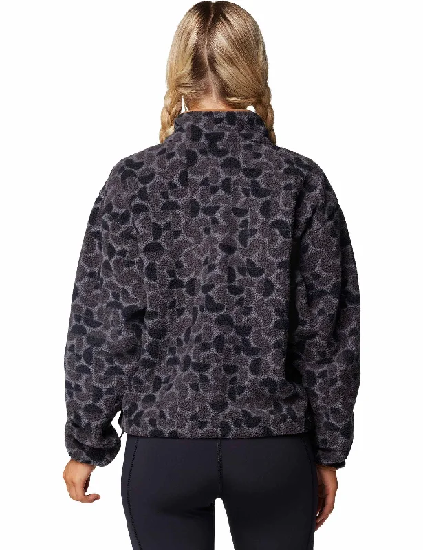 Helvetia II Cropped Sherpa Half Snap Printed Fleece - Black Retroscape