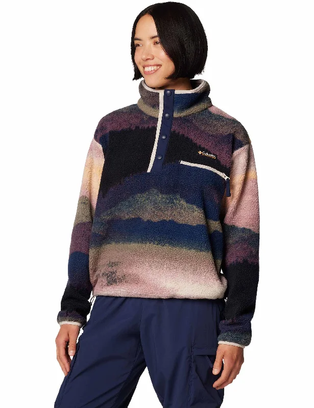 Helvetia II Cropped Sherpa Half Snap Printed Fleece - Collegiate Navy Dolomites