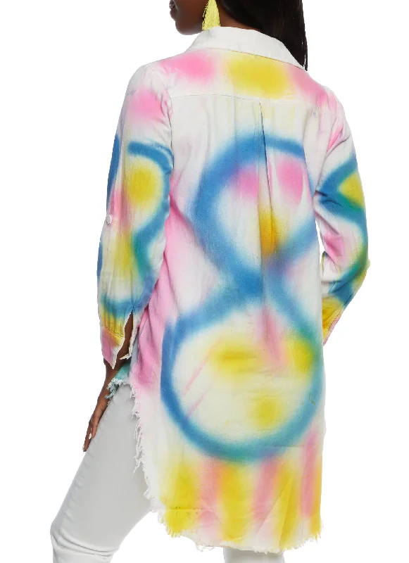 Graffiti Print Button Front High Low Shirt