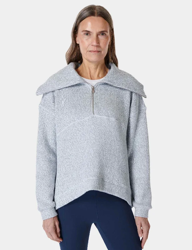 Restful Boucle Half Zip Sweatshirt - Salt Blue