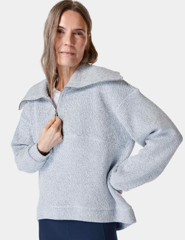 Restful Boucle Half Zip Sweatshirt - Salt Blue