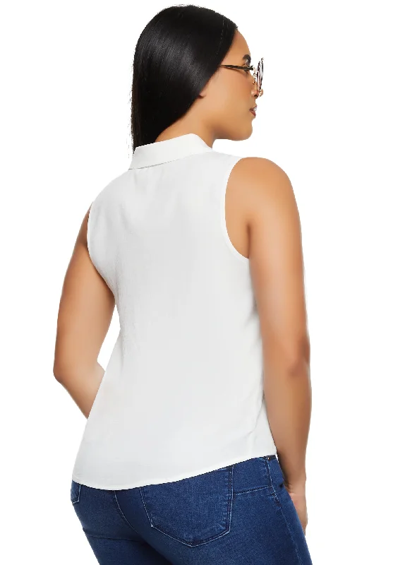 Iris Gauze Knit Sleeveless Button Front Shirt