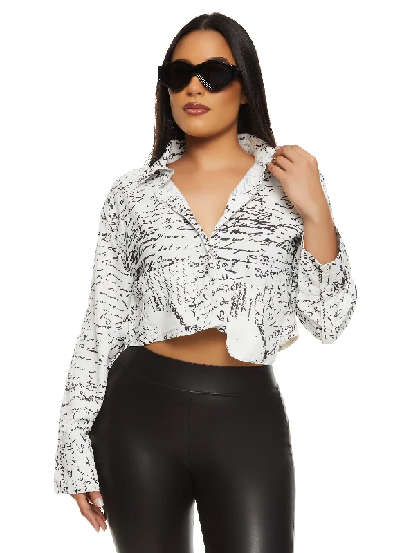 Printed Long Sleeve Cropped Shirt