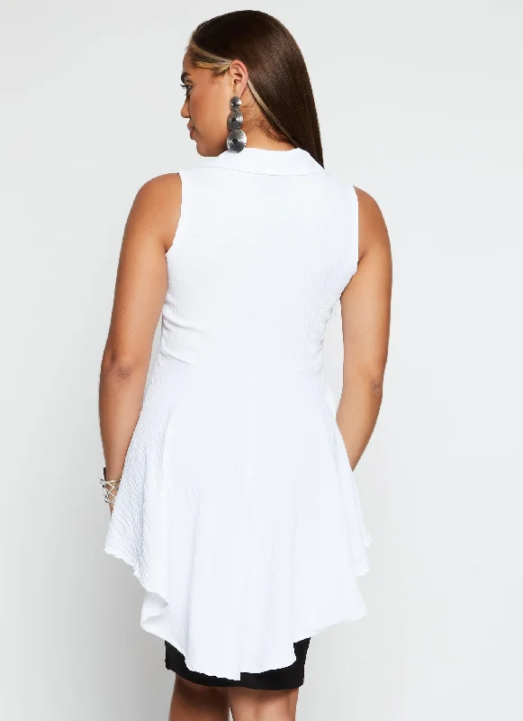 Sleeveless Button Down Tiered High Low Top