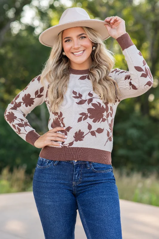 Oatmeal Floral Print Sweater