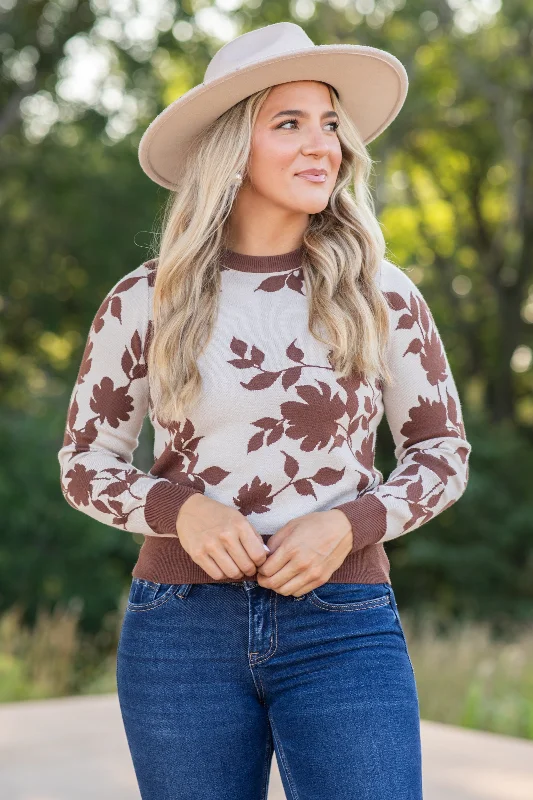 Oatmeal Floral Print Sweater