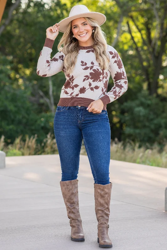 Oatmeal Floral Print Sweater