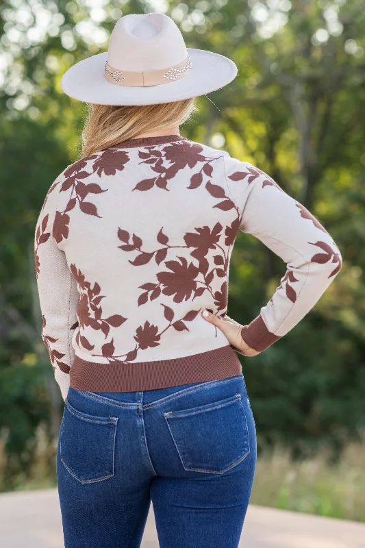 Oatmeal Floral Print Sweater